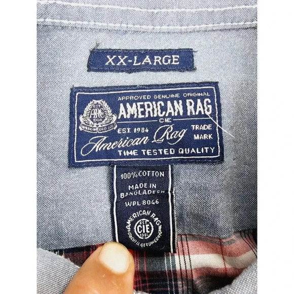 American Rag Size 2XL Men's Red White Blue Check Long Sleeve Cotton Shirt - Picture 4 of 10